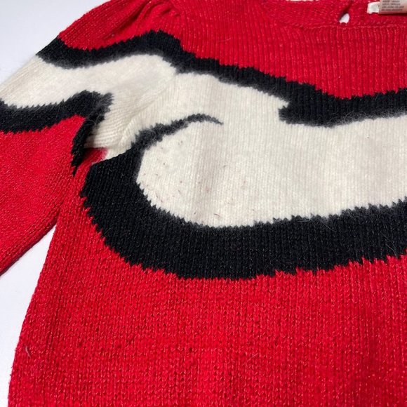 Vintage 80s Red White Black Fuzzy Sweater Medium Long Sleeve - Picture 8 of 8